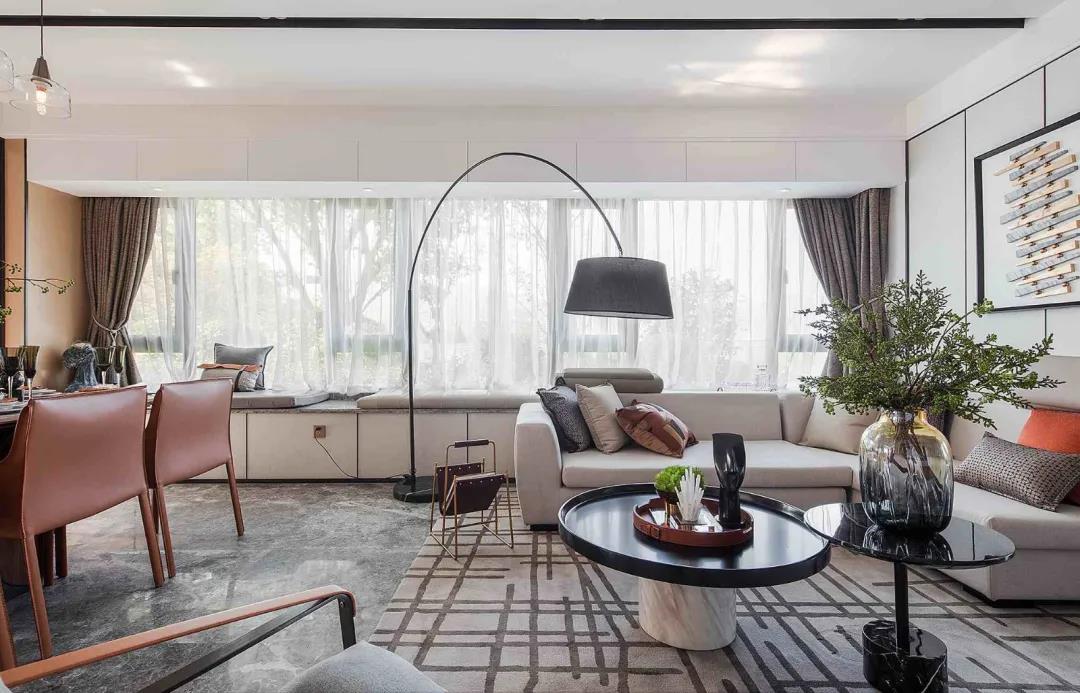 122㎡现代轻奢风格装修,大横厅 飘窗绝了!