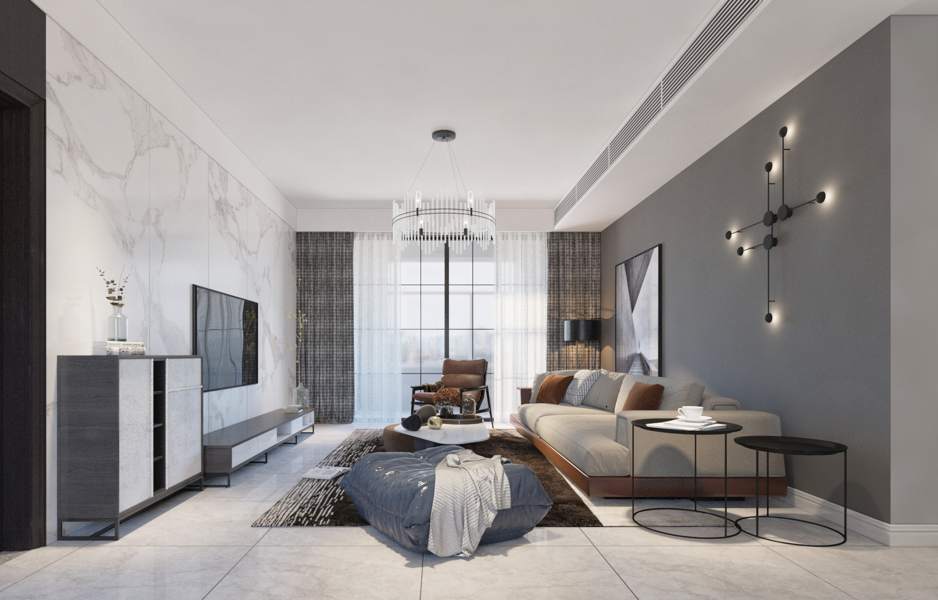 现代简约风格三室一厅装修设计效果图 家装案例