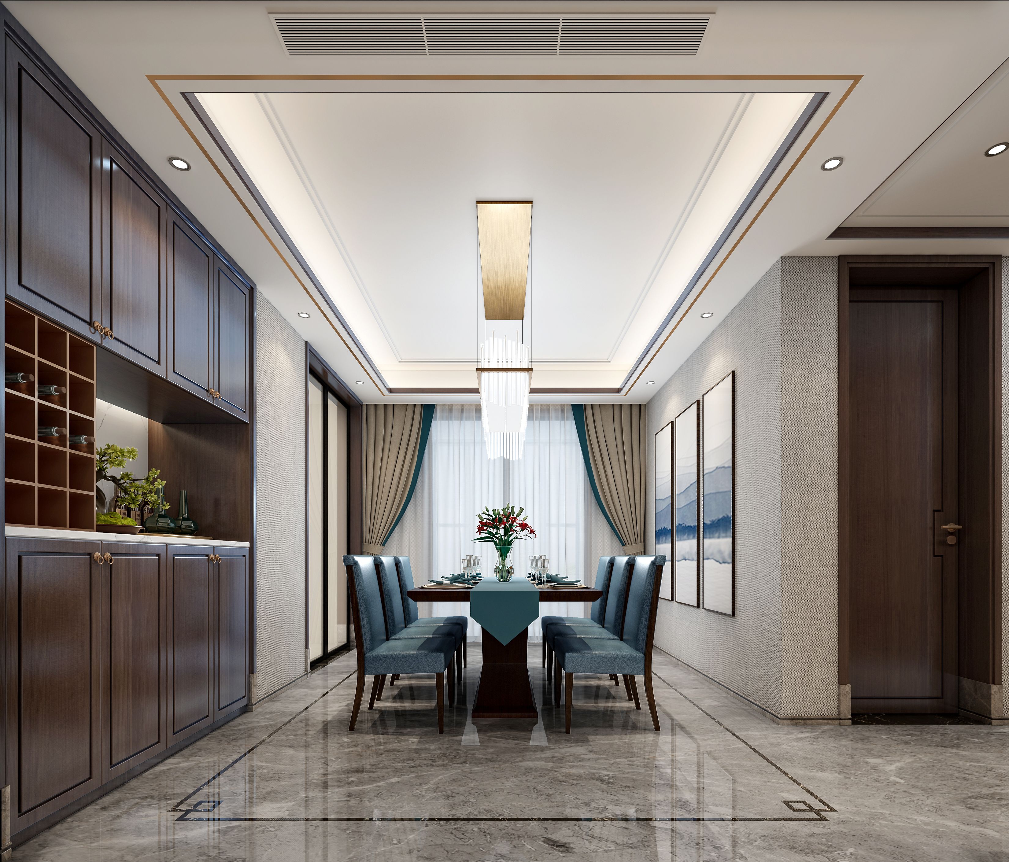 新中式风格大户型装修设计效果图 家装案例