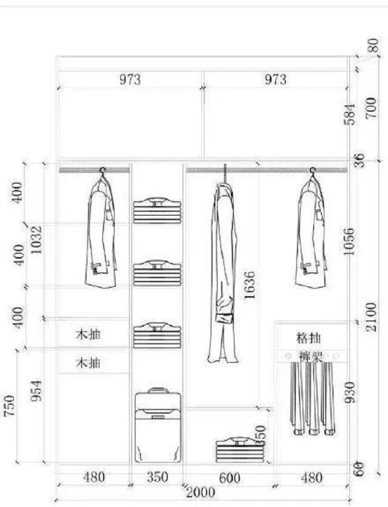 衣柜内部结构及基本尺寸