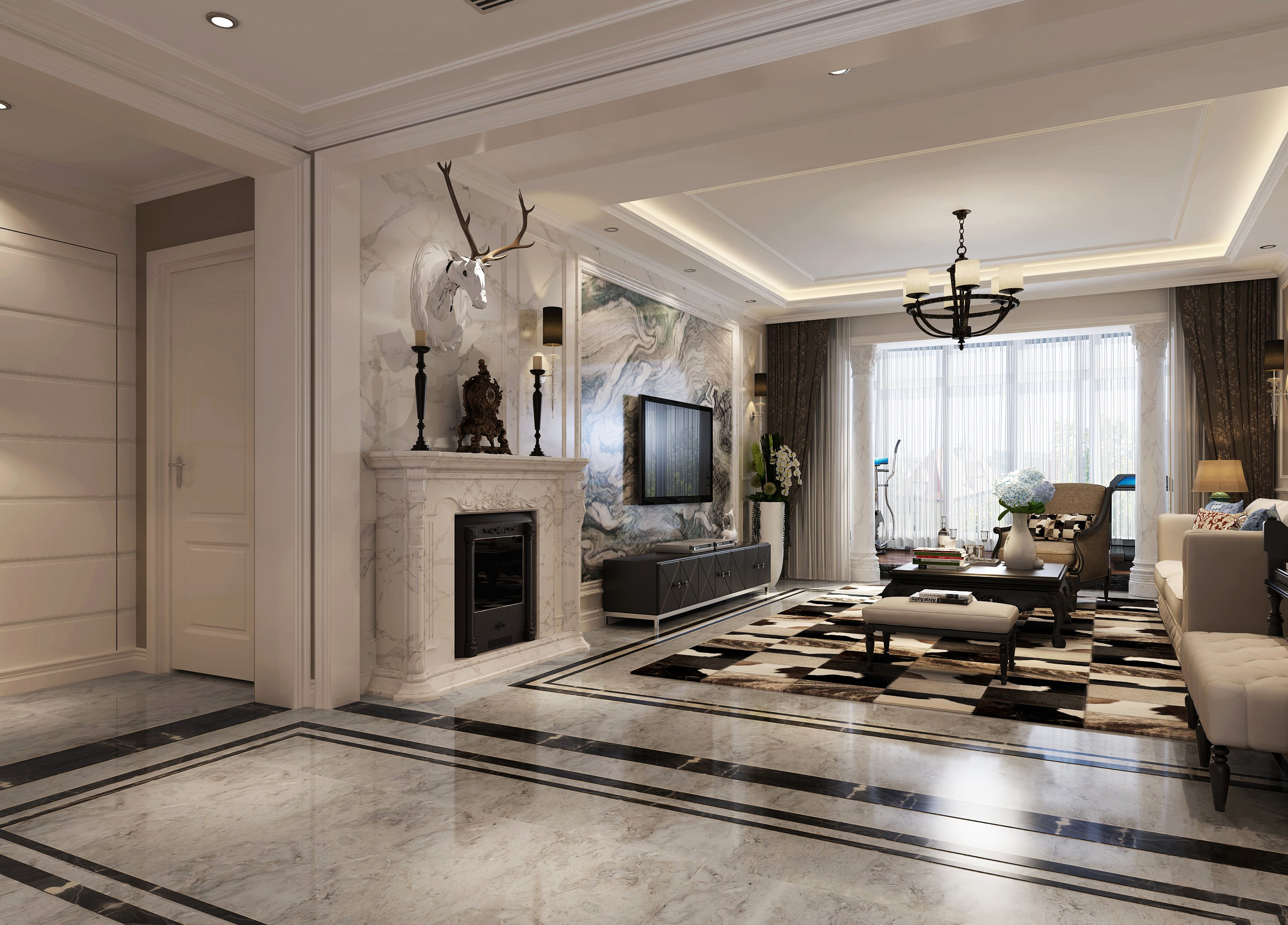 美式风格四室两厅两卫装修设计效果图 家装案例