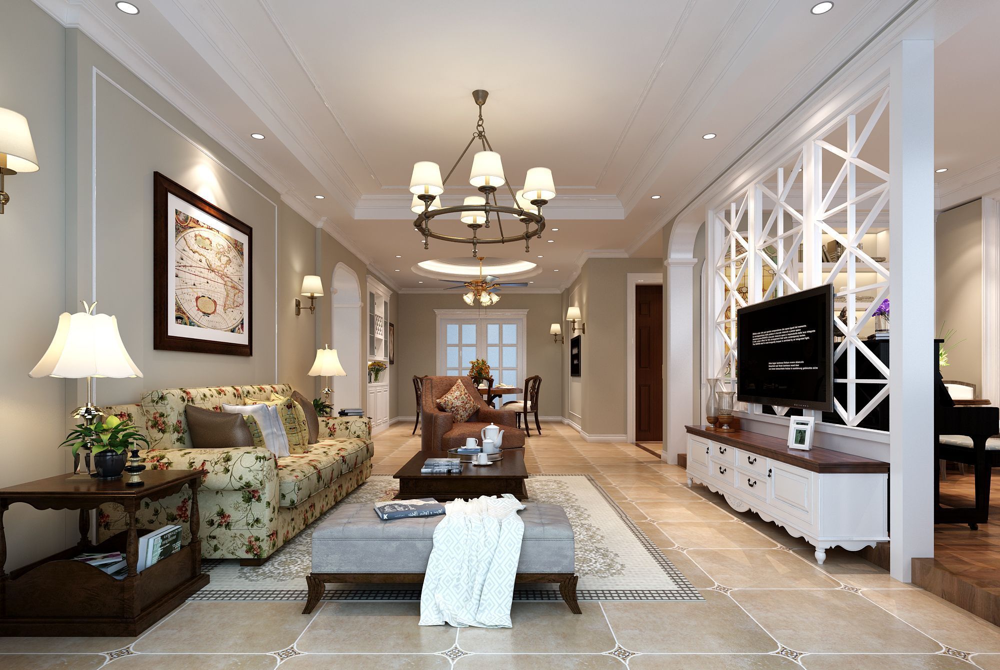 简美风格三室两厅装修设计效果图 家装案例