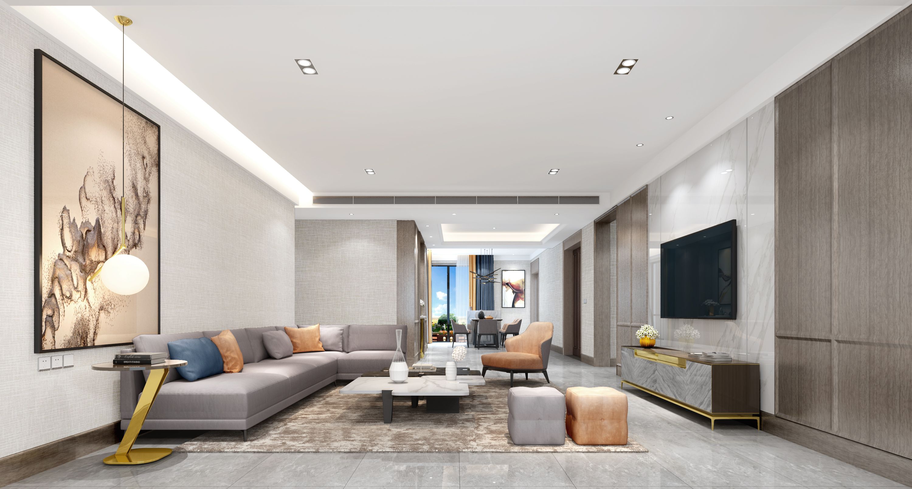 美式风格大户型装修设计效果图 家装案例