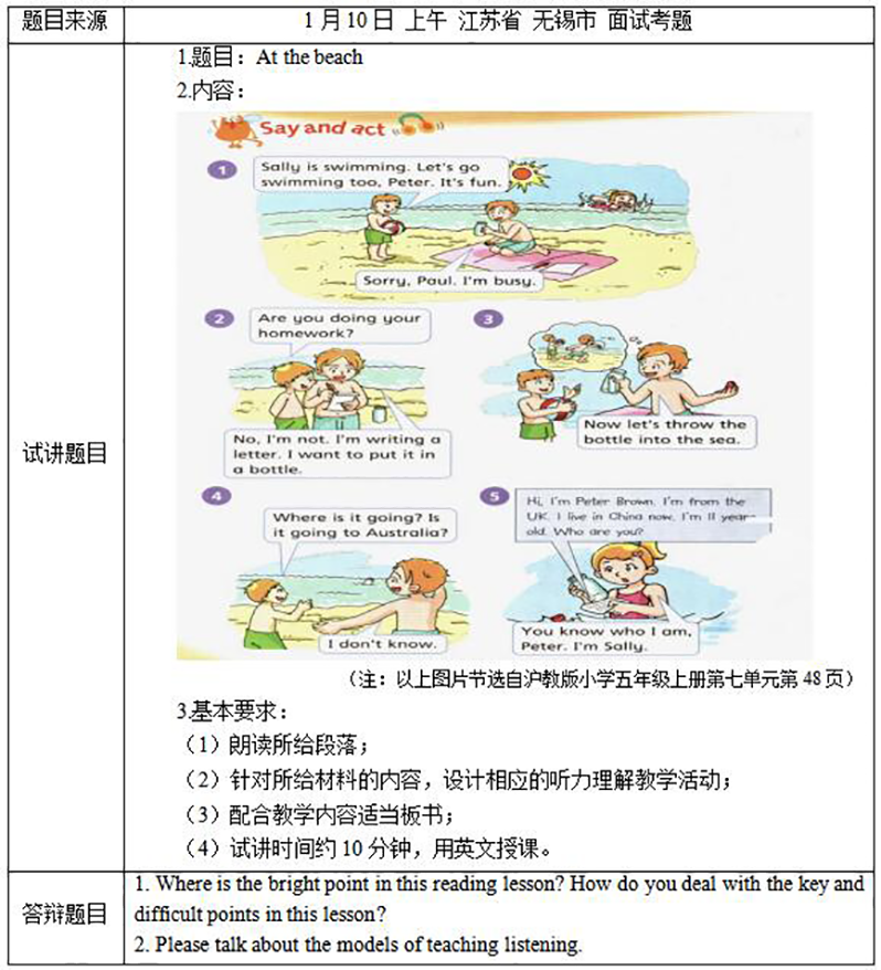 2020下半年小学英语教师资格证面试真题及答案