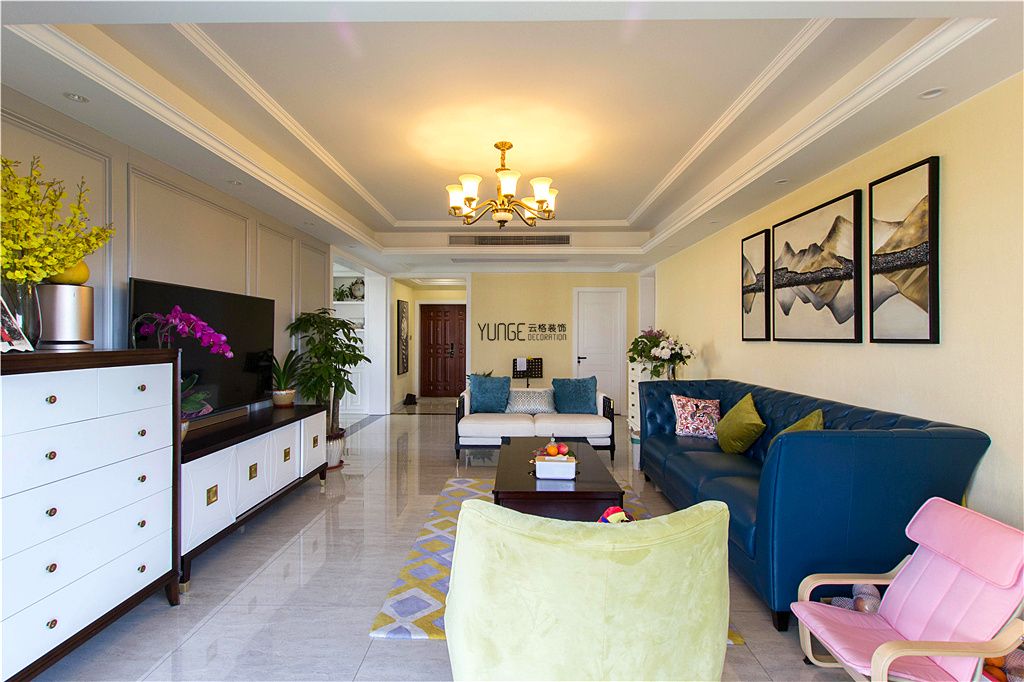 混搭风格三室两厅两卫装修设计效果图 家装案例