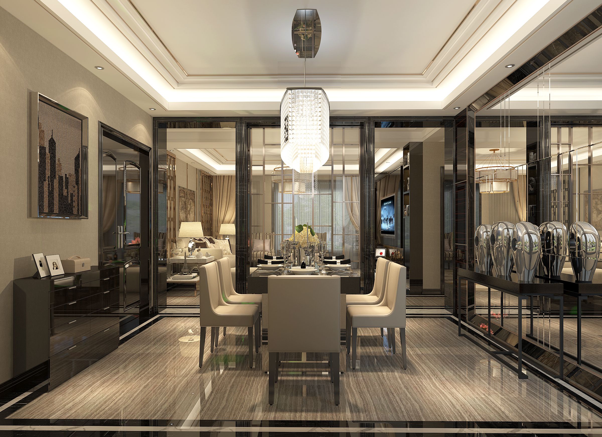 港式风格四室两厅两卫装修设计效果图 家装案例