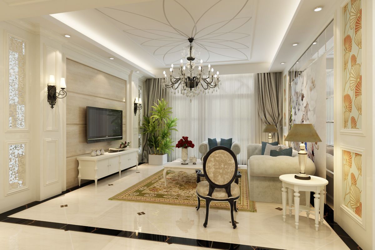 简欧风格三室两厅两卫装修设计效果图 家装案例