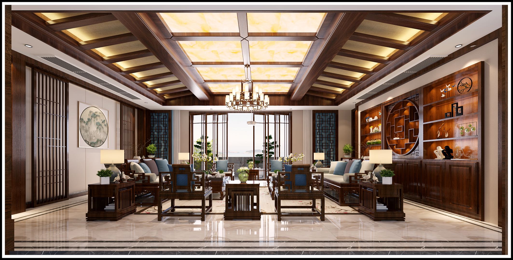 新中式风格别墅装修设计效果图 家装案例