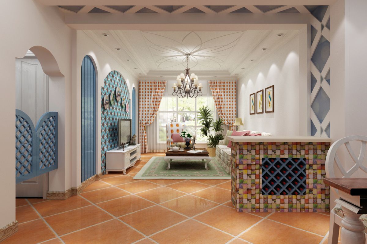 地中海风格三室一厅两卫装修设计效果图 家装案例