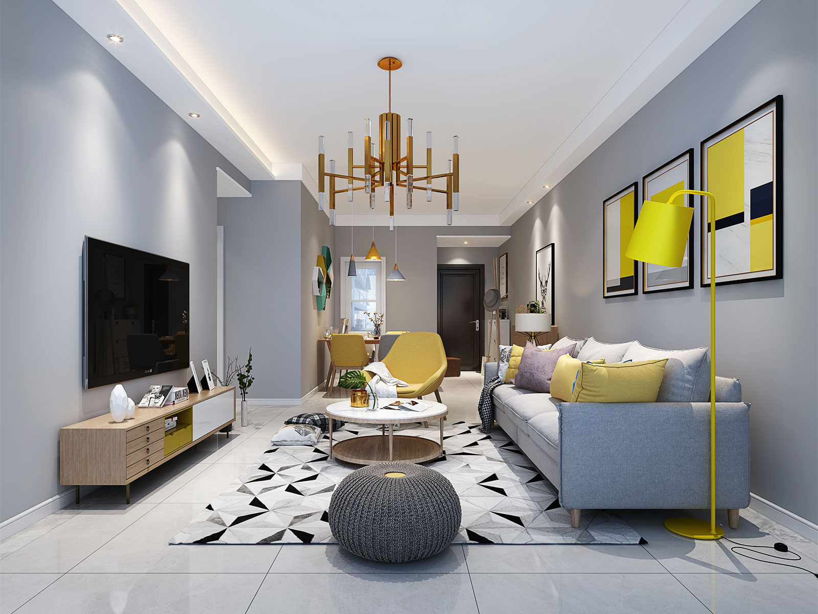 北欧风格三室两厅装修设计效果图 家装案例