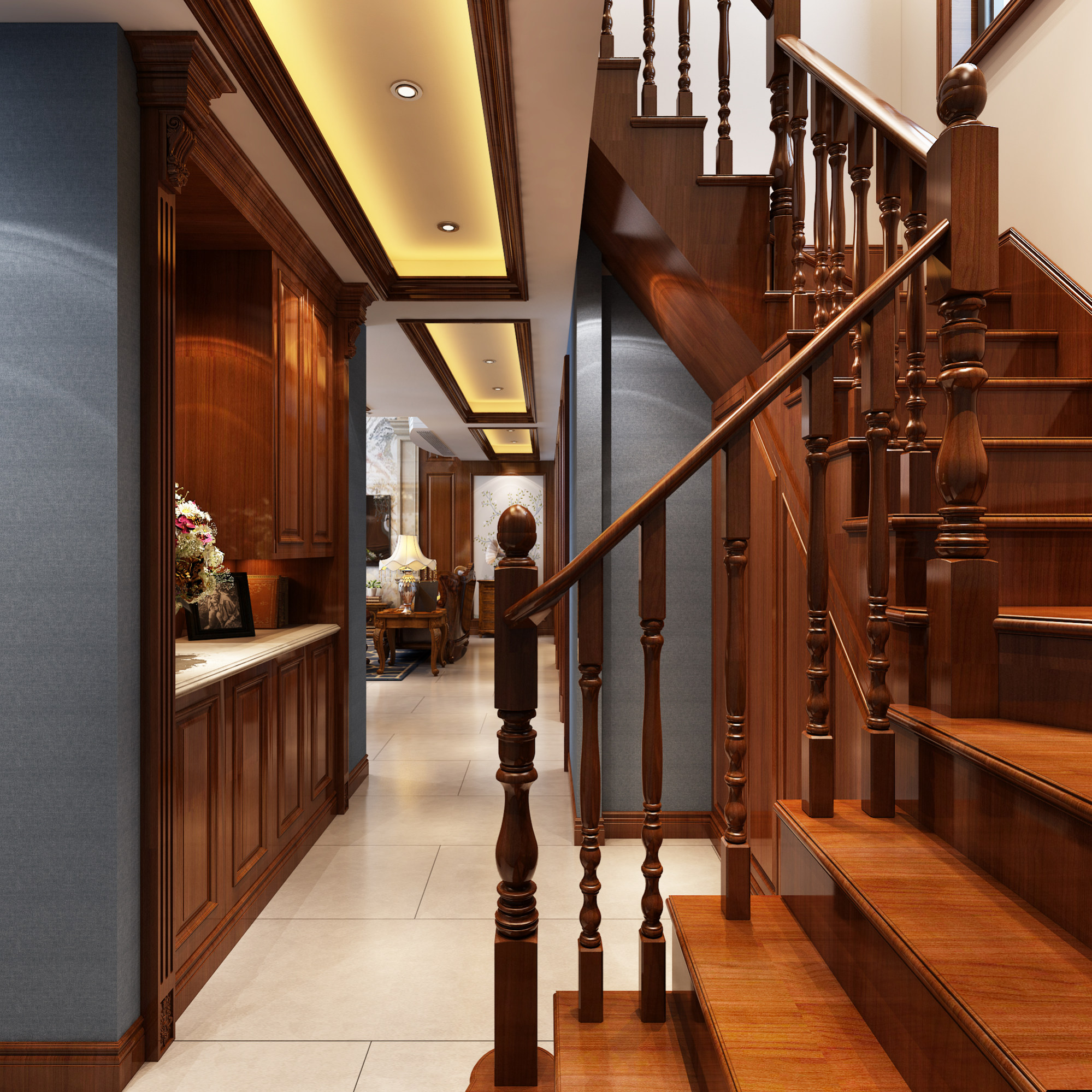 美式复古风格复式装修设计效果图 家装案例