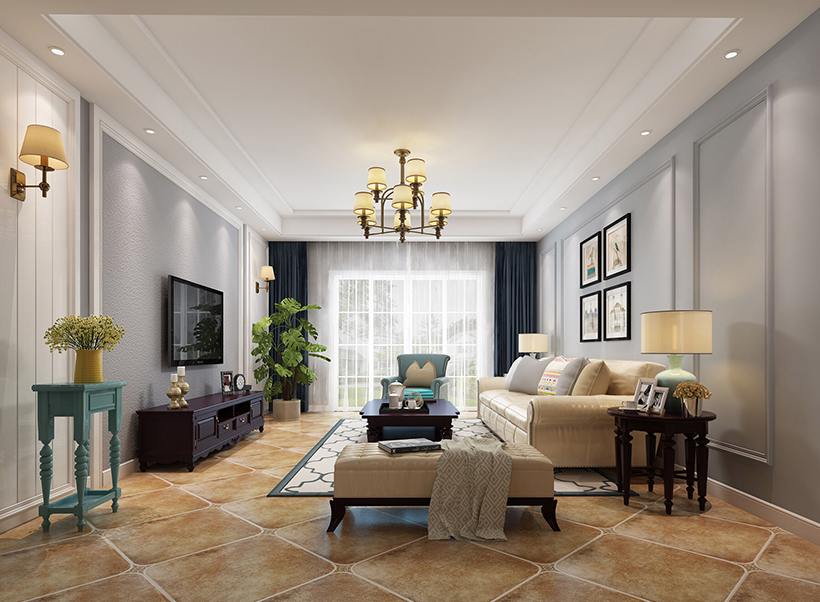 简美式风格三室两厅装修设计效果图 家装案例