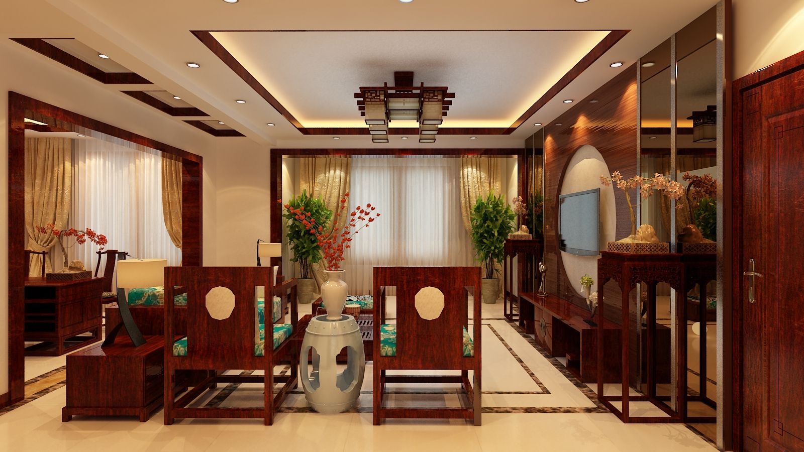 传统中式风格四居室装修设计效果图 家装案例
