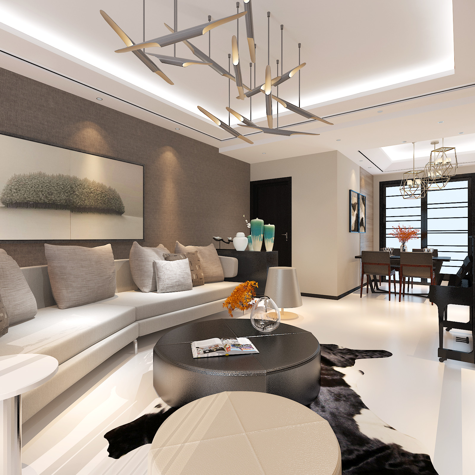 现代简约风格三室两厅两卫装修设计效果图 家装案例