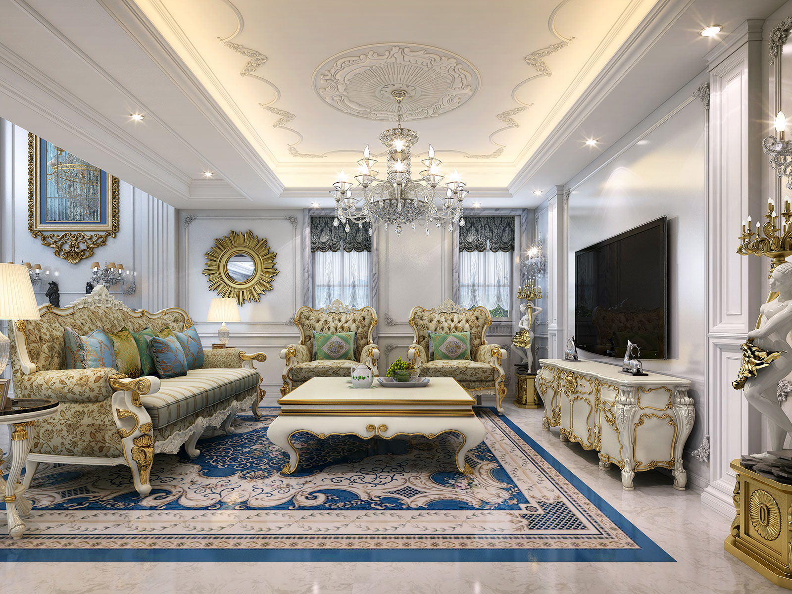 金都花园183㎡四居室法式混搭风格装修效果图