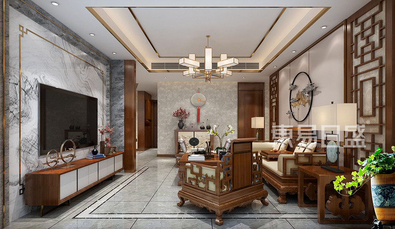 北雁湖金茂湾-210平米-新中式装修案例效果图_效果图库