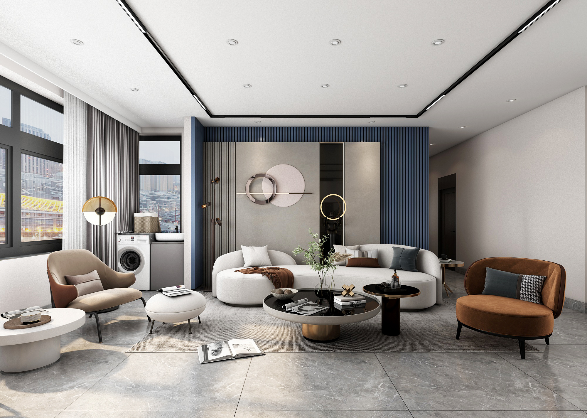 现代简约风格三室两厅两卫装修设计效果图 家装案例