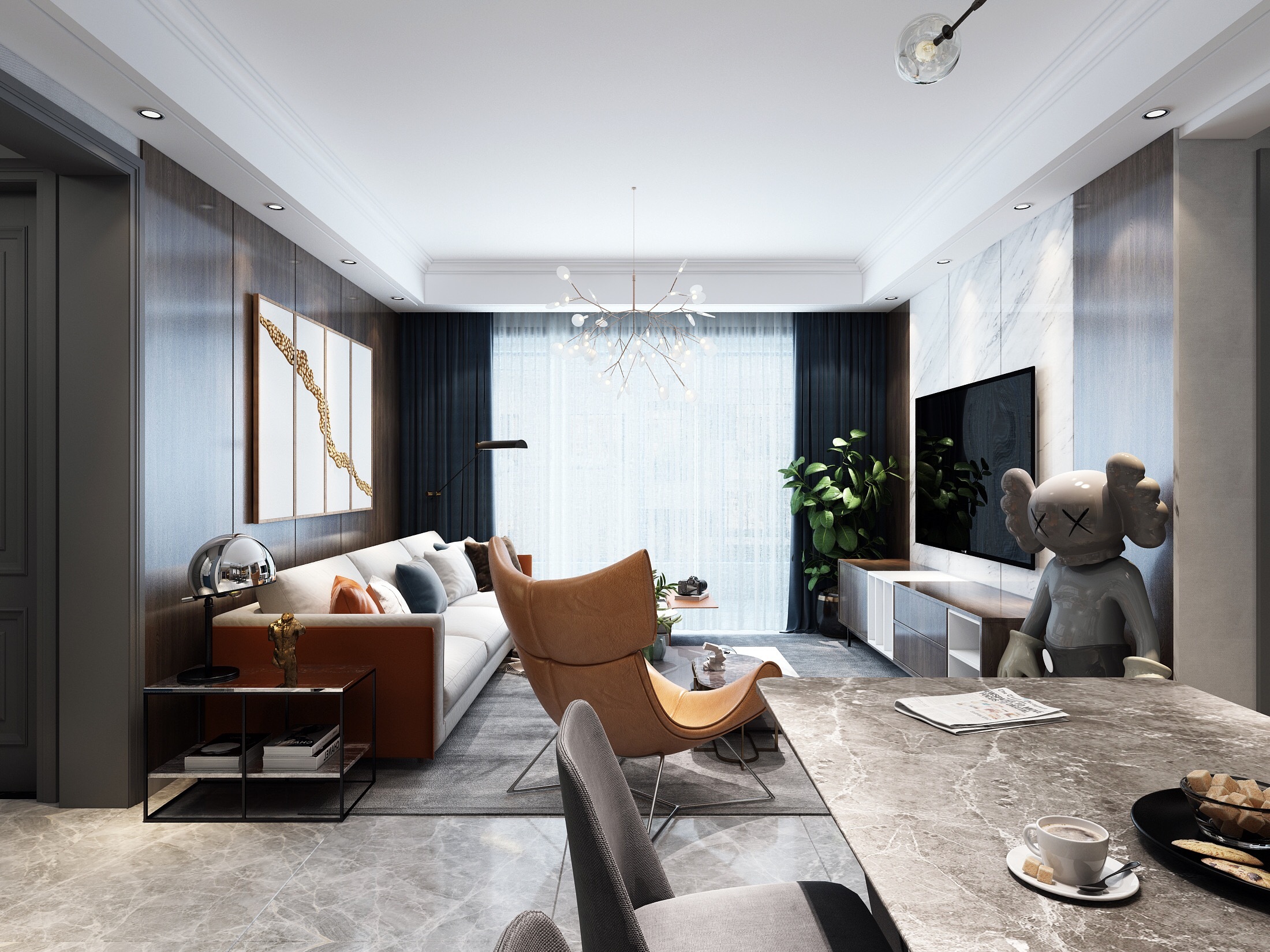 轻奢风格两室两厅一卫装修设计效果图 家装案例