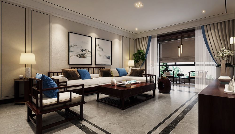 新中式风格四室两厅两卫装修设计效果图 家装案例