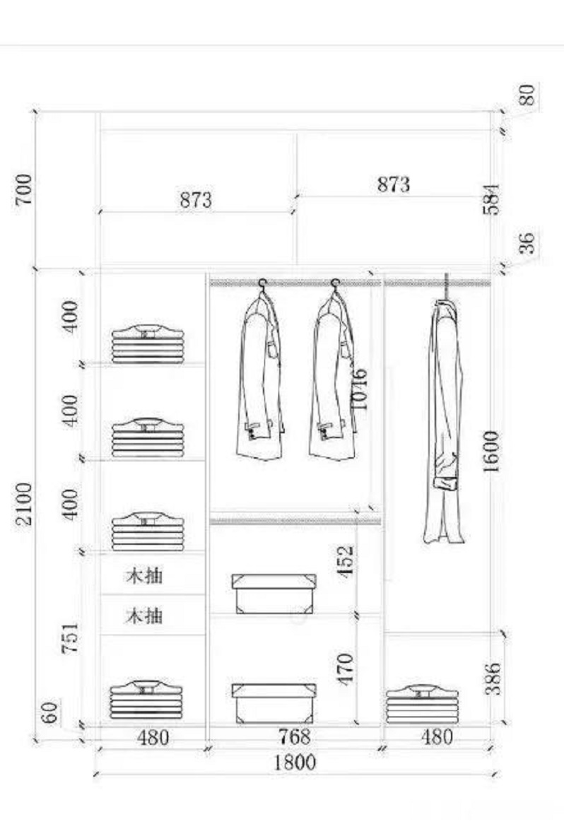 衣柜内部结构及基本尺寸