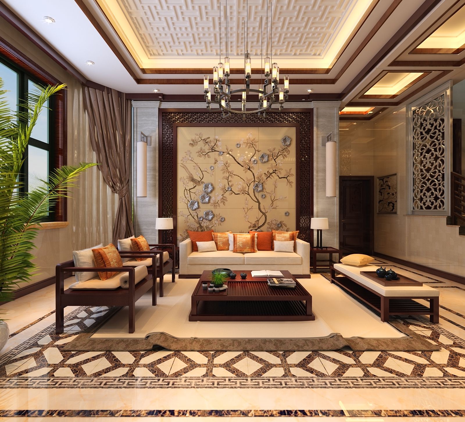 新中式风格别墅装修设计效果图 家装案例