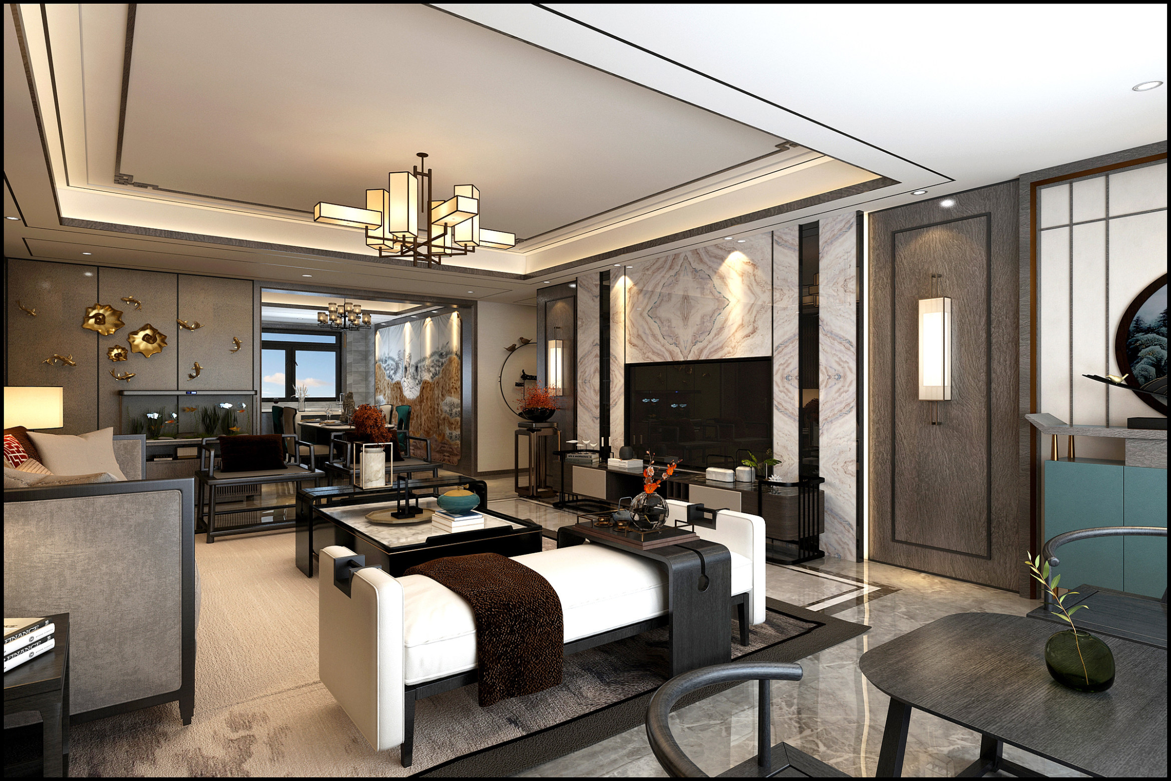 新中式风格四居室装修设计效果图 家装案例